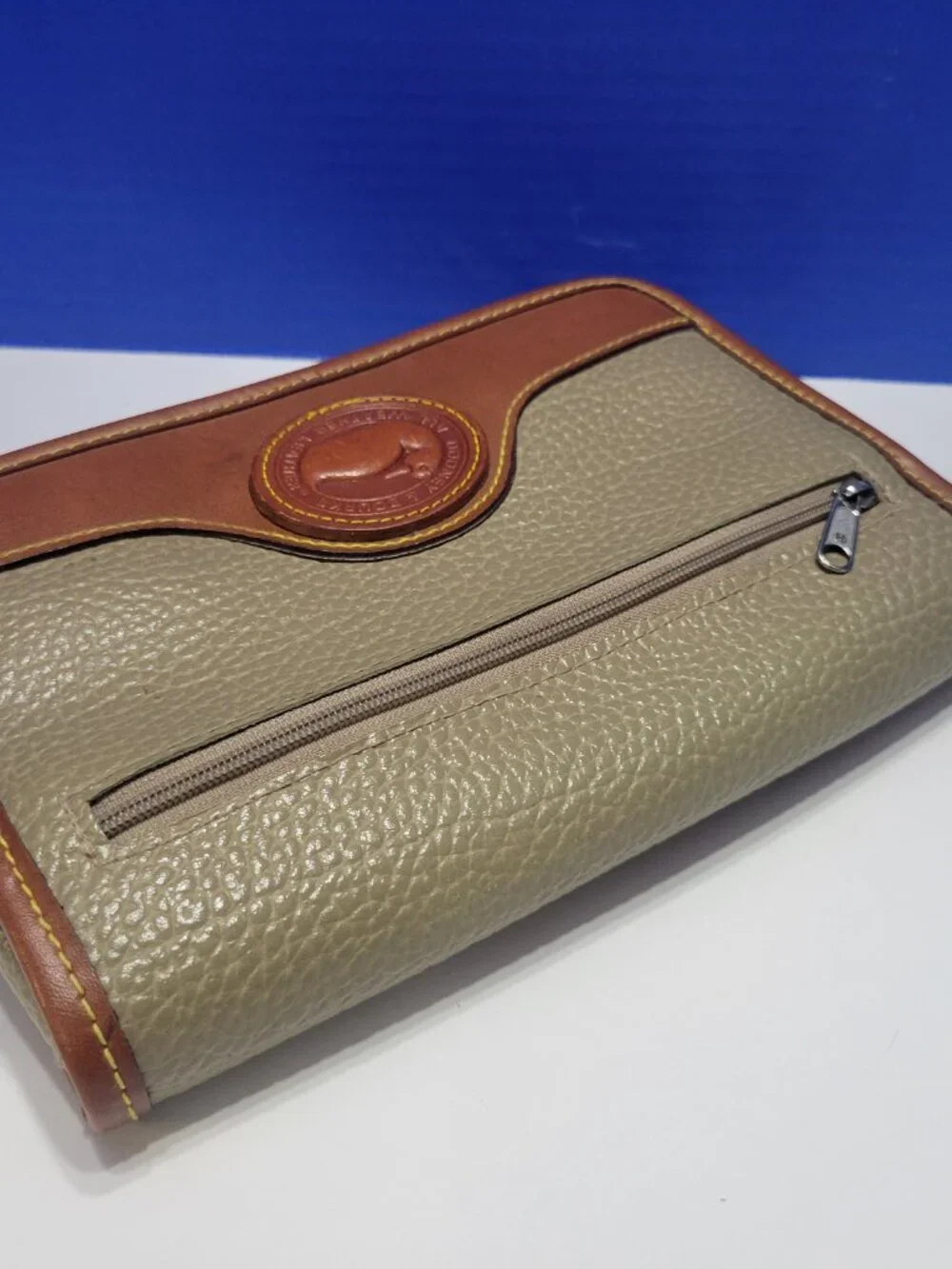 Vintage Dooney & Bourke Pebble Leather Taupe and British Tan Crossbody Purse (No